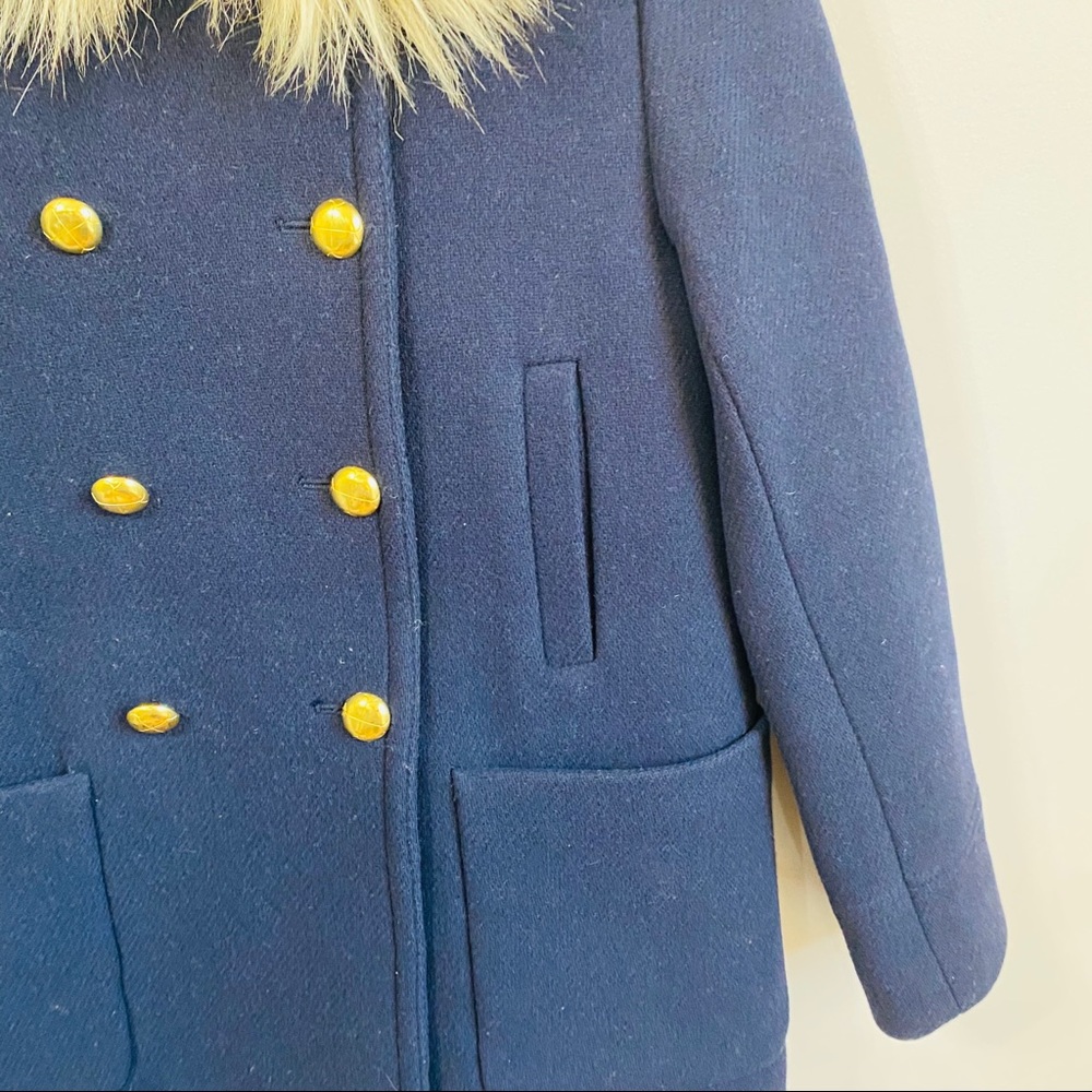 Crew cut fur collar double breasted wool coat - Picture 4 of 9